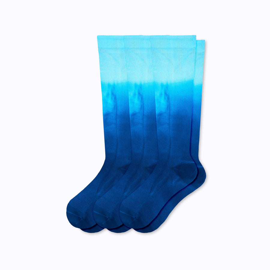 3-pack of knee-high compression socks in teal ombre