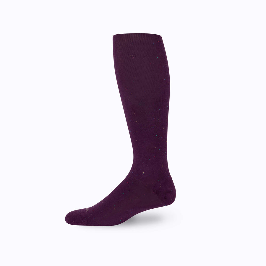Side view of  recycled cotton socks in botanical-potent-rose confetti