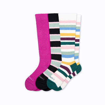 A 3-pack of cozy compression socks in aster-black-sand
