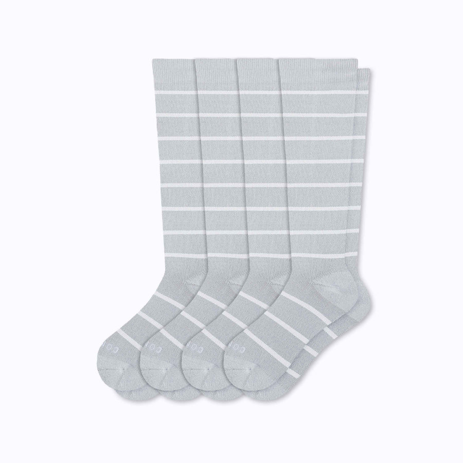 4-pack of nylon knee-high compression socks in heather-white stripes