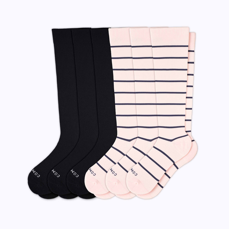 A 6-pack of compression socks in black-rose-navy mixed