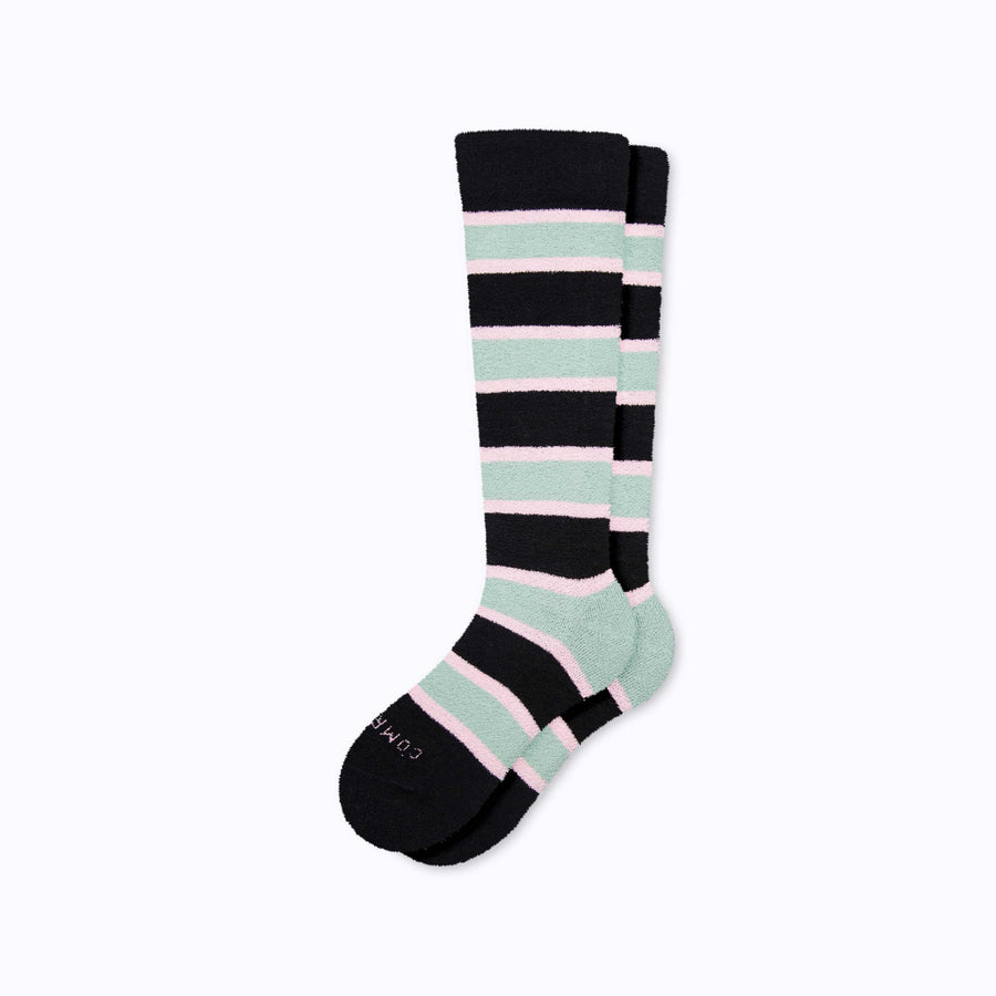 A pair of cozy nylon compression socks in black-green