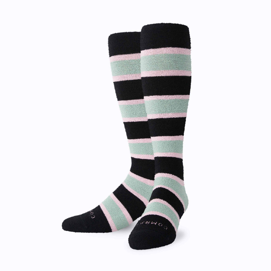 Front view of cozy nylon compression socks in black-green