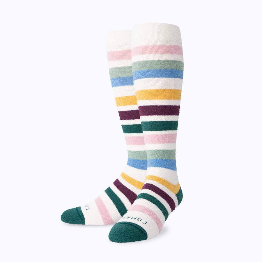 Front view of cozy nylon compression socks in sand-multi