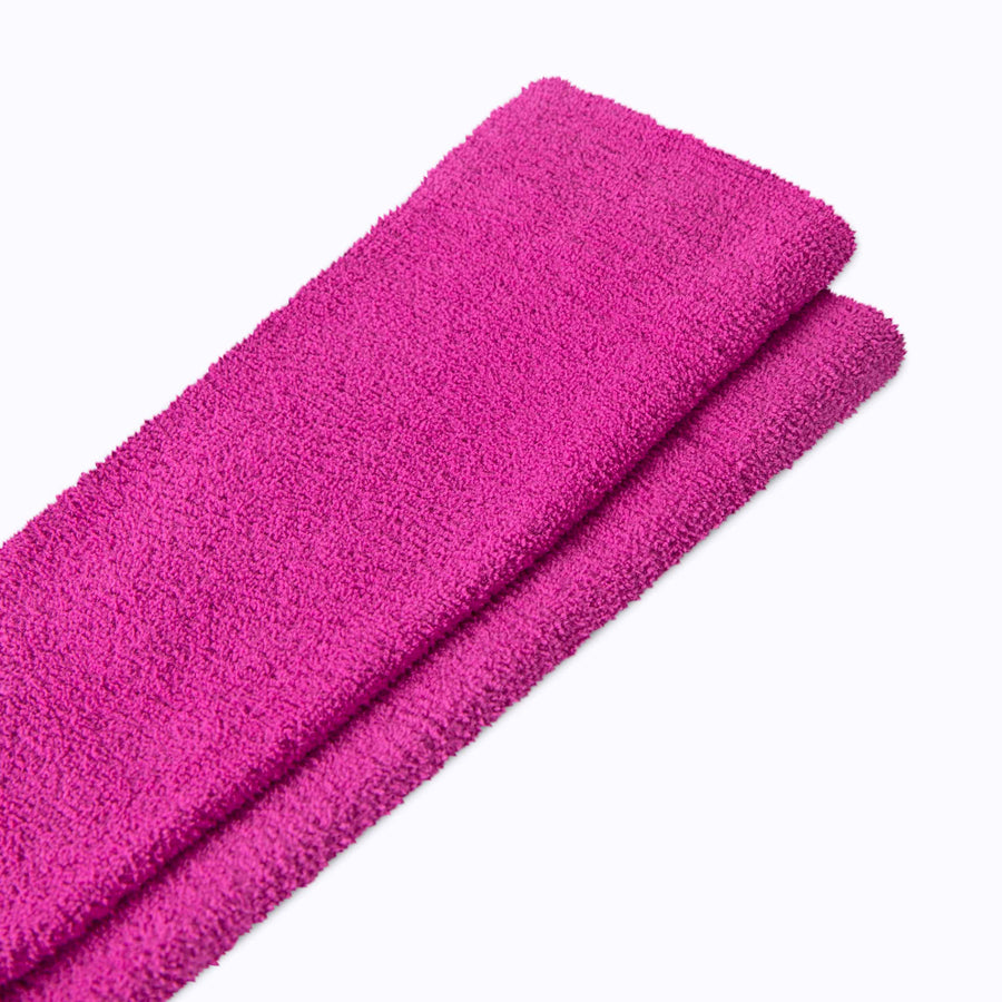 Close up view of cozy nylon compression socks in wild-aster