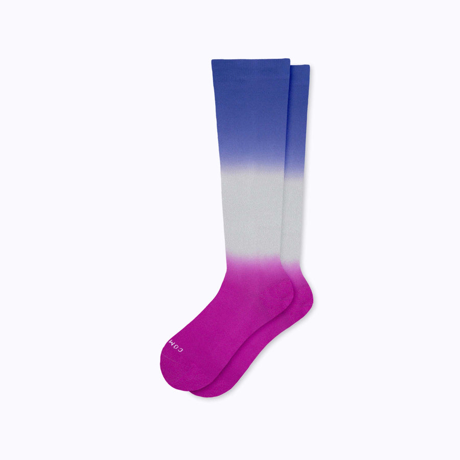 A pair of  knee high nylon socks in grey-aster-royal double dip ombre